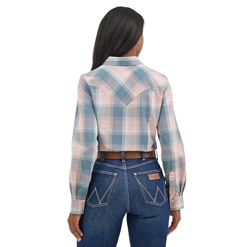Wrangler Dusty Pink Plaid Women's Collared Essential Long Sleeve Western Top 1123672134