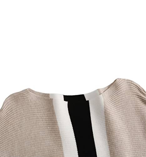 Image of EDSTAR Boat Neck Batwing Sleeves Dolman Knitted Sweaters Autumn /Winter Pullovers Tops for Women Stripe Khaki