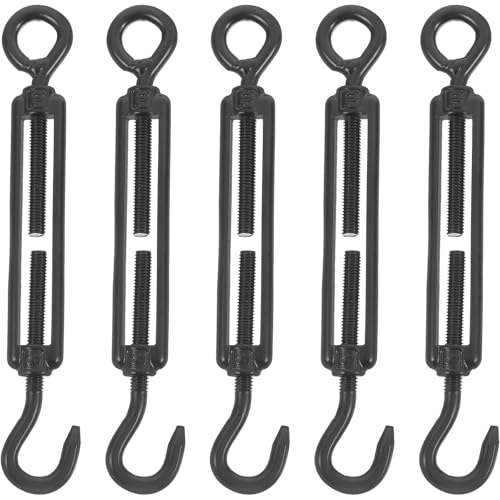 ULTECHNOVO 5-Teiliges Edelstahl Spannschloss M5 Schwarz Verstellbarer Drahtseilspanner Für Sonnensegel Gartendraht Und Kabel Haken- Und Ösenspanner Aus 304 Edelstahl Mit Elektrophorese-Finish