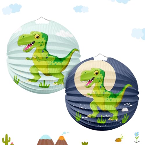 Laterne Kinder St Martin,2 Stück Lampion Kinder,Papierlaterne für Sankt Martin,Martinslaterne Jungen und Mädchen für Umzug St.Martin(Ø 22cm-2 Stile Dinosaurier)