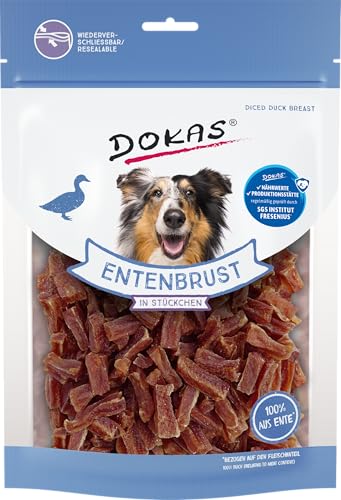 DOKAS Petto d'anatra in pezzi – Snack Premium senza glutine in dimensioni pratiche per cani – Ideale per l'allenamento – 1 x 200 g