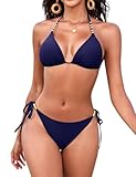 FemiChic Traje de Baño 2 Piezas Sexy Push Up con Relleno Conjuntos de Bikini Correas Laterales Braga de Bikini para Playa y Piscina(Azul Marino,S)