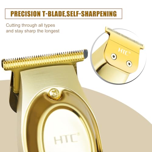 Image of HTC Hair Clippers - Professional Cordless Rechargeable Hair Trimmer with Precision, Adjustable Speeds, and LED Display