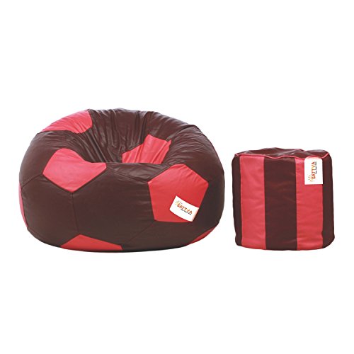 Image of Sattva Combo Football Bean Bag Cover and Round Footstool Cover (Without Beans) - Maroon Pink