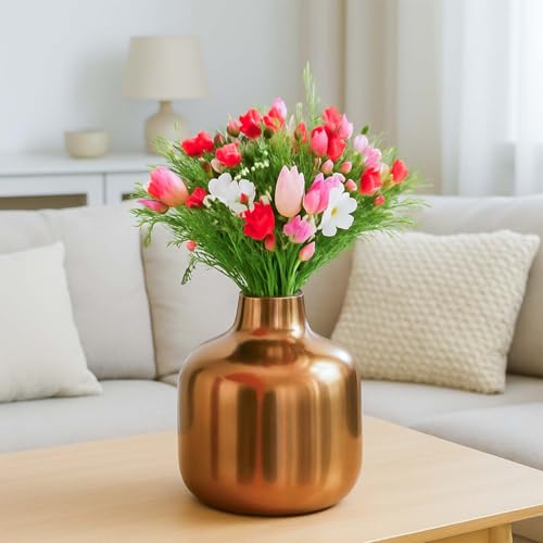 Image of Nostrae by Ekhasa Unbreakable Metallic Copper Flower Vase for Home Decor | Aesthetic Flower Vase Gift for Wedding, Housewarming | Decorative Metal Vase for Living Room, Dining Table, Office