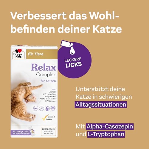 Doppelherz Relax Complex für Katzen - Mit Alpha-Casozepin und L-Tryptophan - Unterstützung für das mentale Wohlbefinden - 25 cremige Licks