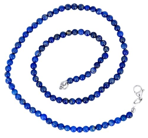 Taddart Minerals – Blaue Halskette aus dem natürlichen Edelstein Lapislazuli mit 4 mm Kugeln und 45cm Länge – handgefertigt