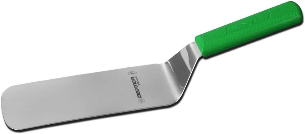 Dexter-Russell 19693G Sani-Safe Cake Turner, 8" x 3" Solid Offset Blade, Dexsteel Blade, Beveled Edge, Green Textured Polypropylene Handle, NSF, Made in USA