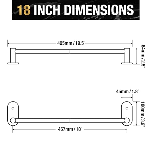 HITSLAM Self Adhesive Towel Bar 18 Inch, SUS304 Stainless Steel Bathroom Towel Rack Wall Mounted, Hand Towel Holder with Hardware Accessories, Screws Wall-Mount or No Drilling, Brushed Nickel