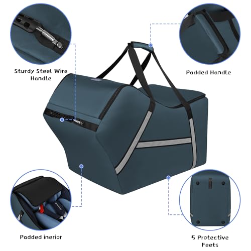 Image of Infant Car Seat Travel Bag for Airplane Compatible with All Nuna Pipa Car Seat and Base,Chicco KeyFit 30 and Base, Padded Car Seat Bags for Air Travel,Car Seat Gate Check Bag with Side Pocket, Blue
