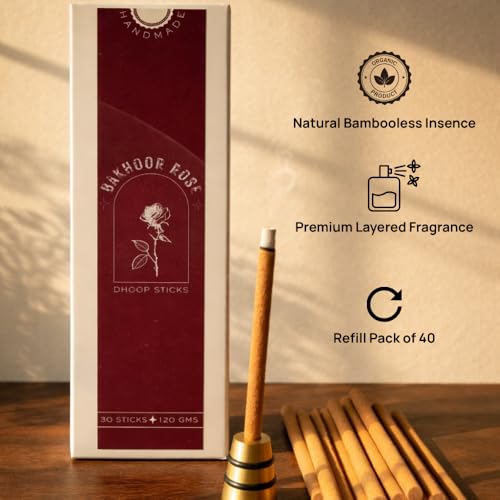 Image of Dhoop Sticks | Refill Pack of 40 Bamboo-Free Compressed Incense for Home & Meditation | Pooja & Rituals (Rose) Stand not Included