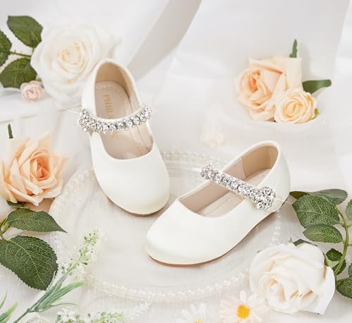 Image of PHIRAMIN Toddler Flower Girl Glitter Dress Shoes Little Girl Ballet Flats Bow Wedding Party