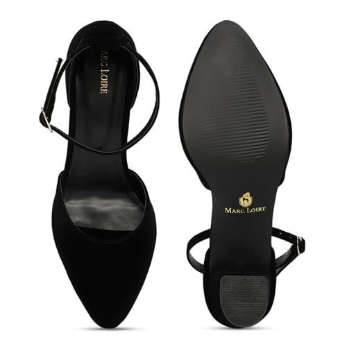 Image of Marc Loire Women's Pointed Toe Block Heel Fashion Sandals with Buckled Ankle Strap