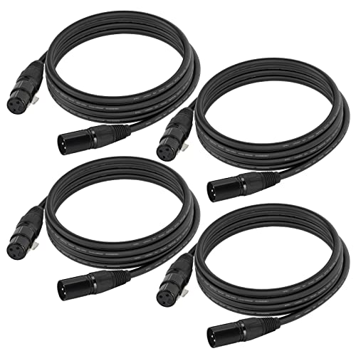 Gruolin 10ft DMX Cable, 4 Pack 3m DMX Light Cables DMX Wires, 3-Pin XLR Male to Female Stage Signal...