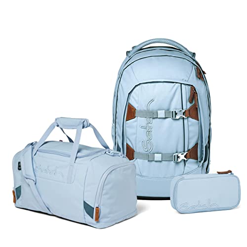 satch Pack Schulrucksack Set 3tlg. mit Sporttasche und Schlamperbox (Nordic Ice Blue), 45 x 30 x 22 cm