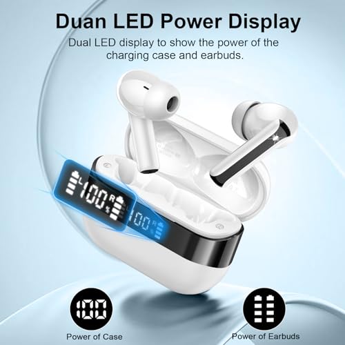 Image of Wireless Earbuds, Bluetooth 5.4 Headphones HiFi Stereo, Bluetooth Earbuds with 4 ENC Mics, 48H Playtime Wireless Ear buds with LED Display, IP7 Waterproof Bluetooth Earphones for Android iOS White
