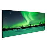 Bild auf Leinwand Polarlicht über der Winterlandschaft finnisches Lappland spektakuläres Nordlicht verschneit Bilder Wandbild Poster Leinwandbild