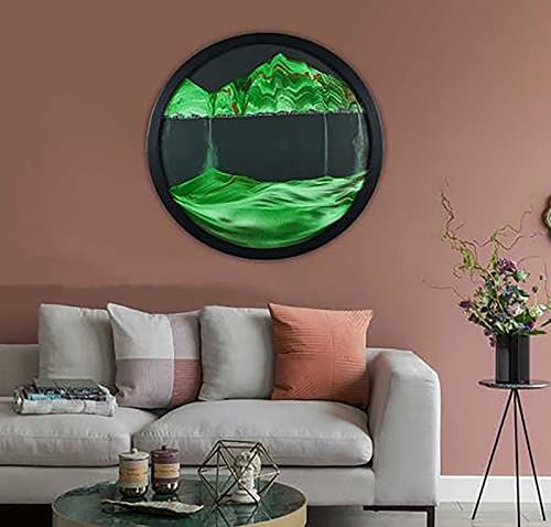 Cefrax Flowing Sand Painting Moving Sand Art Wall Decor 3D Deep Sea Sandscape Round Glass Dynamic Display Frame Wall Art Home Office Decor,D-60Cm/24In #TOP3