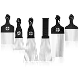 6 Pack Curly Afro Hair Metal Hair Picks, Metal Tool Hair Combs for Men Women Afro Wigs (Black)