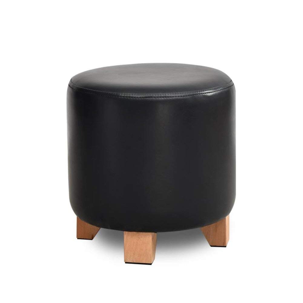 Tabouret rembourré repose-pieds ottoman cuir noir 4 pieds en bois S