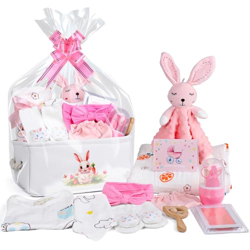 Image of Baby Shower Gifts,19PCS Newborn Essentials Must Haves Gender Reveal Gifts with Baby Clothes, Baby Blanket, Baby Grooming kit and Infant Footprint kit, Baby Basket for New Moms Parents