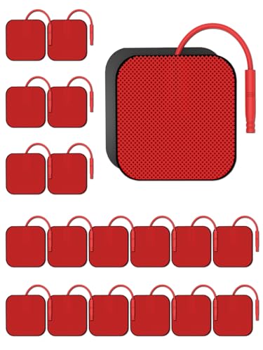 20PCS TENS Unit Electrode Pads with Reusable Self-Adhesive Performance, Replacement Pads for TENS Unit, Compatible with TENS 7000/3000, AUVON, Neocarbon, Comfytemp, TENKER, Use 2mm Lead Wires (RED)
