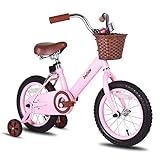 JOYSTAR 14 Inch Kids Bike for 3 4 5 6 Years Old Girls & Boys, Neutral Kids Bicycle with Basket & Training Wheels for 4-6 Years Children, Pink