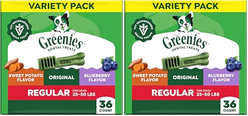 Image of Greenies Veterinarian-Recommended Natural Dental Dog Treats, Dental Chews for Dogs, Regular Size, Variety, 12 oz, 36 Count (Pack of 2)