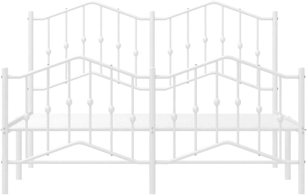 Bed Frame White Powder-Coated Steel Double Size 53.1x74.8 in Sturdy Platform with Headboard Storage Easy-Assembly Durable Nonslip Foundation for Bedroom Mattress Support