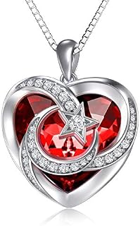 TOUPOP Moon and Star Necklace Sterling Silver Pendant Necklace with Heart Crystal Jewellery Gifts for Women Teen Girls Friend Birthday Mum
