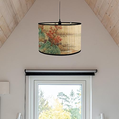 Sharplace Drum Print Lamp Shade, Drum Shaped Lamp Shades, Light Cover, Decorative Handmade Printed Drum Lampshade, Bamboo Lampshade Only for Table Floor, E - Image 3