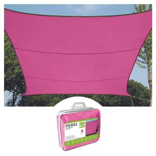 Perel Voile d’ombrage rectangulaire 4 × 3 m pour Jardin et terrasse, Polyester Respirant et déperlant 160 g/m², Protection UV 90%, Anneaux INOX, Fuchsia