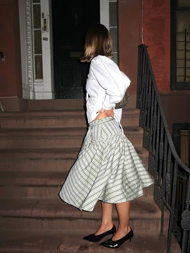 Women Y2k Plaid Midi Skirt High Waist Tie Up Ruffle Pleated A Line Vintage Preppy Gingham Flowy Skirt Streetwear3