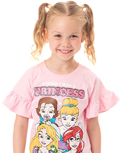 Disney Princesses Pajamas Girls Pink Ariel Bella Cinderella Top Shorts Pjs Set3