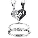 Flongo カップルブレスレット パズルネックレス ペア腕輪 レディースアンクレット メンズ首輪 バングル 4点セット きらきら 可愛い 愛の証 王冠 I Love You His queen Her King 恋人 ロマンチック バレンタインデー クリスマス プレゼント 誕生日 記念日