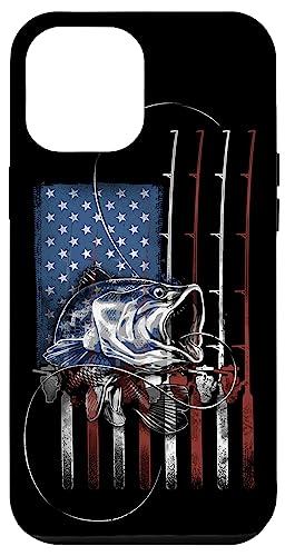 Carcasa para iPhone 13 Pro Max Pesca bandera americana vintage USA Bass Fisherman