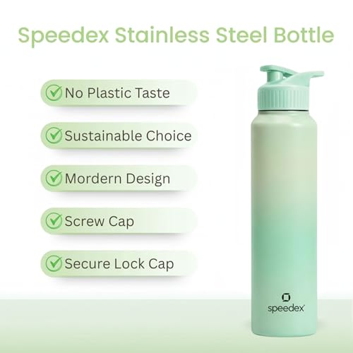 Image of Speedex Stainless Steel Metal Water Bottle 1 Ltr 1000 ml, BIS Approved, Leak Proof Sipper Cap Bottle for Office, School, Gym, Travel, Daily Use for Men, Women, Kids, Adults, Dual Green, Set of 2