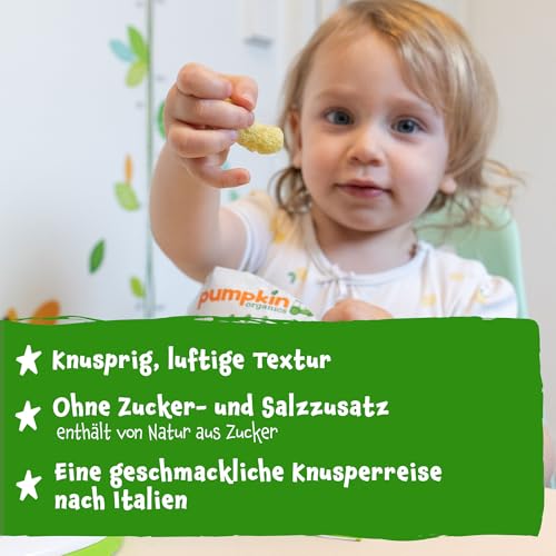 Pumpkin Organics Kindersnack Bio Linsen Puffs Tomate, Karotte und Kräutern (8er Pack) Baby Snacks ohne Zusatzstoffe ab dem 12. Monat - allergenfreie² und glutenfreie² Knuspersnacks für Kinder (8x20g)