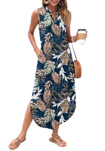 Image of AUSELILY Womens Summer Casual Maxi Dresses 2026 Sleeveless Long Beach Dresses V Neck Loose Sundresses with Side Split Pockets