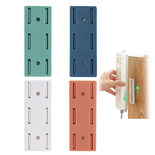 GWAWG 4 PCS Adhesive Punch-Free Socket Holder Power Strip Holder Extension Lead Wall Mount with Glue 4 Color Use for Home Office Kitchen