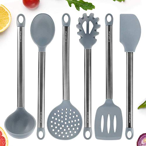 Grey and Black Kitchen Utensil Set for Cooking, Silicone Kitchen Utensils Set for Modern Cooking and Serving, Cooking Utensils for Nonstick Cookware Heat Resistant, 6-Piece Black Utensil Set