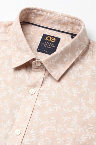 Image of Peter England Men's Slim Fit Full Sleeve Casual Shirt in Slub Cotton with All-Over Leafy Print