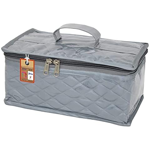 atorakushon Satin Makeup Jewellery Kit Organizer Locker Box Pouch for Necklaces Earring Ring Cosmetic Travel Storage Case for Women Girls Wedding Gift Grey Cover