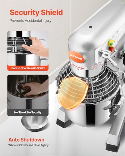 Happybuy 15Qt Commercial Food Mixer with Timing Function， Commercial Mixer 600W Stainless Steel Bowl Heavy Duty Electric Food Mixer Commercial with 3 Speeds Adjustable, Perfect for Bakery Pizzeria