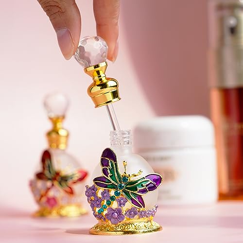 Contenedor de perfume de cristal labrado artesanal con pedrería morada 6