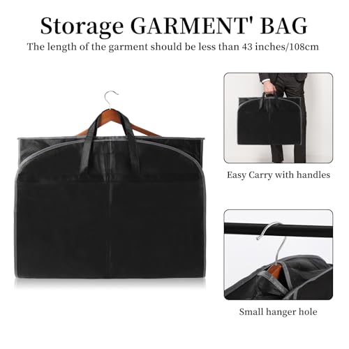 43 inch Long Travel Garment Bag with Zipper Pocket for Closet Storage Hanging Clothes Storage Cover for Shirts Coats Dresses Wedding Dress Black 1 pack4