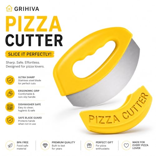 Image of Pizza Cutter with Stainless Steel Blade, Yellow PP Handle, Blade Guard Included, 15.5cm
