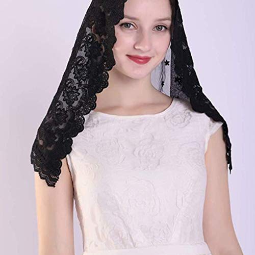 Minkissy Véu de renda católico cobertura de cabeça véu de tule Mantilla lenço de cabeça feminino pre