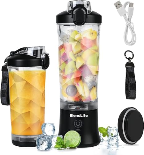 BlendLife Ultra 600ml Portable Waterproof Blender For Juices, Shakes, Smoothies. 230Watt & 4000MAH Battery. Pulse Mode Feature, LED Light Indicators, USB-C Charging Port (BLACK)