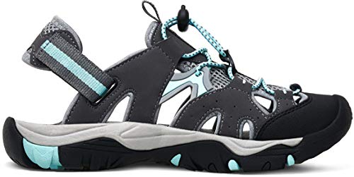 Atika Women's Phoenix Outdoor Hiking Sandals, Closed Toe Lightweight Athletic Summer Water Shoes, Sports Walking Sandals, Phoenix Dark Grey & Aqua, 7 #TOP3